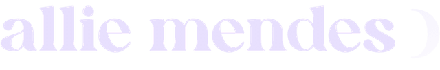 Allie Mendes' logotype, with the name layered on a lavender background.